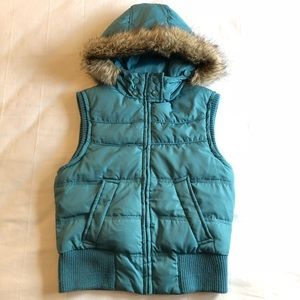 ❄️ Aeropostale Down Feather Vest Faux Fur Hood - Medium
